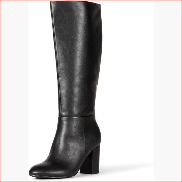 Women's Tall Boots with Chunky Block Heel Faux Leather
